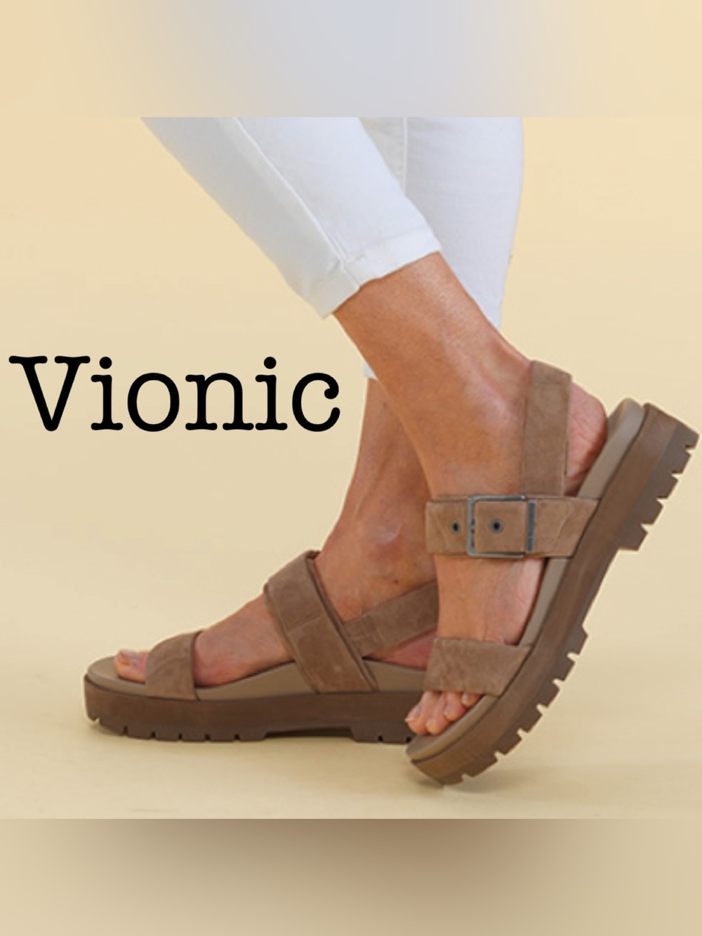 Vionic Torrance Taupe Suede Buckle Strap Sandals Size 9